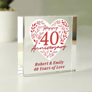 Personalised 40th Ruby Wedding Anniversary Crystal Glass Block