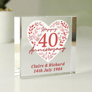 Personalised 40th Ruby Wedding Anniversary Crystal Glass Block