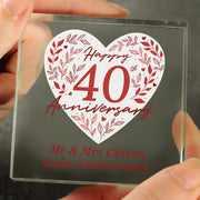 Personalised 40th Ruby Wedding Anniversary Crystal Glass Block