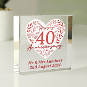 Personalised 40th Ruby Wedding Anniversary Crystal Glass Block