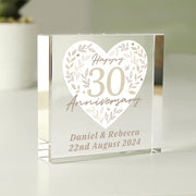 Personalised 30th Pearl Wedding Anniversary Crystal Glass Block