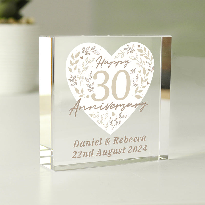 Personalised 30th Pearl Wedding Anniversary Crystal Glass Block