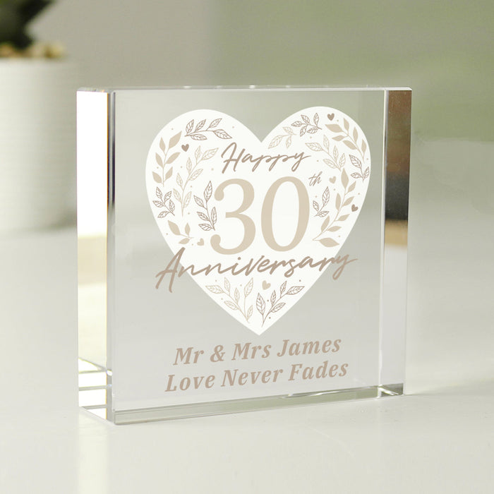 Personalised 30th Pearl Wedding Anniversary Crystal Glass Block