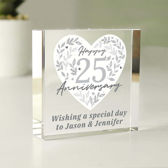 Personalised 25th Silver Anniversary Glass Gift Plaque