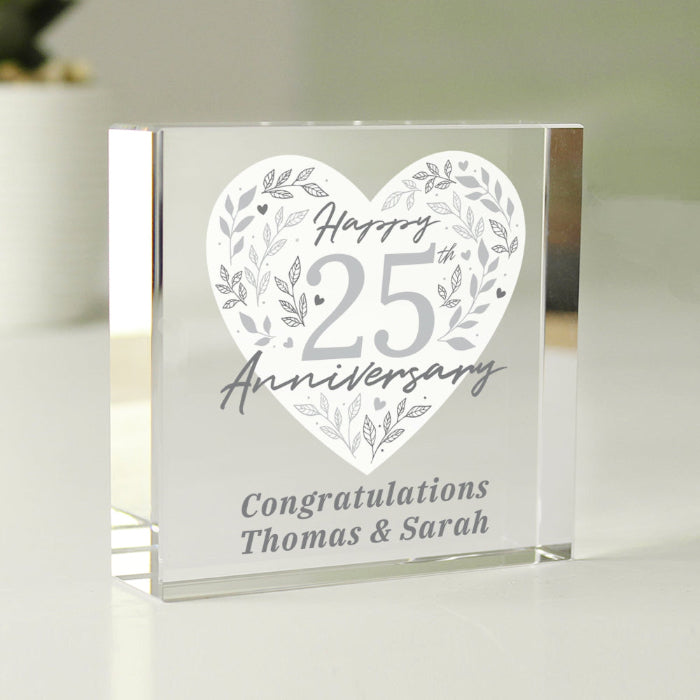 Personalised 25th Silver Anniversary Glass Gift Plaque