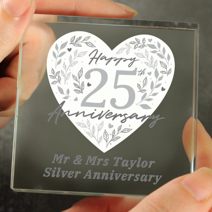 Personalised 25th Silver Anniversary Glass Gift Plaque