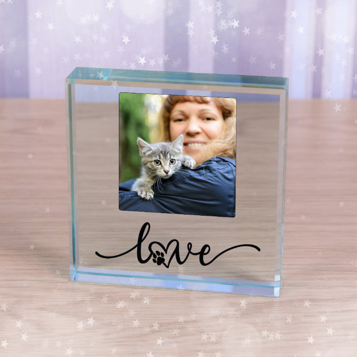 Love My Cat Photo Crystal Glass Block