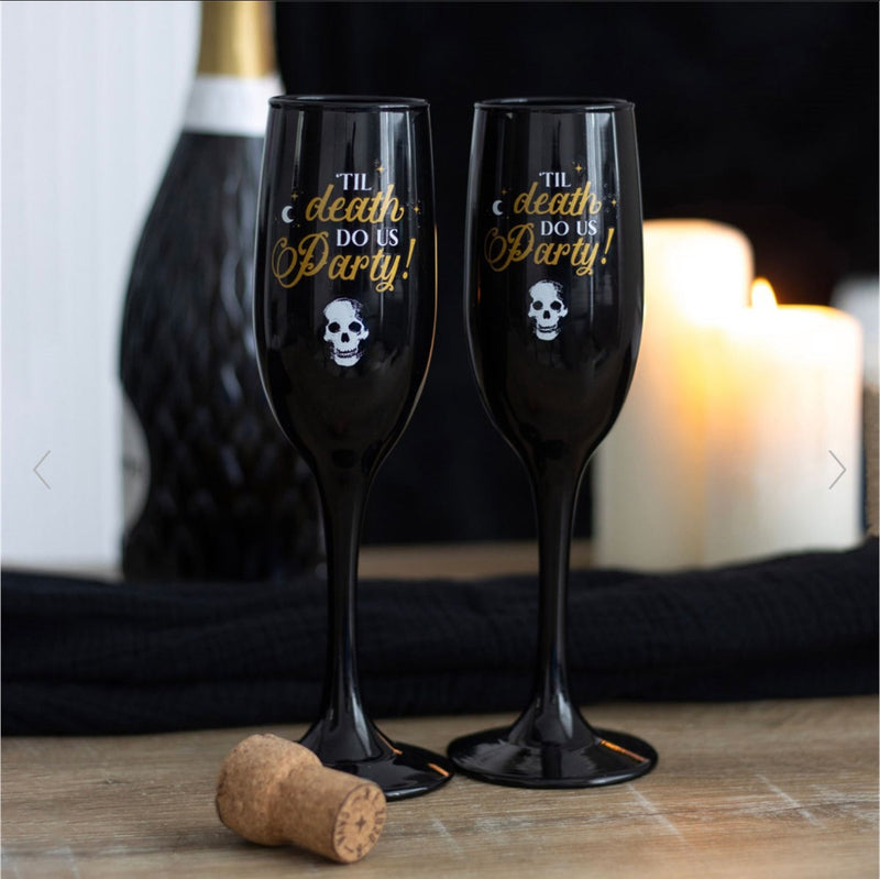 Til Death Do Us Party Skull Champagne Flute Glass Set