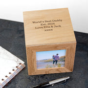 Engraved Oak Photo Frame Cube Keepsake Box