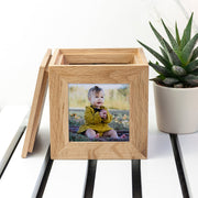 Engraved Oak Photo Frame Cube Keepsake Box