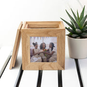 Engraved Oak Photo Frame Cube Keepsake Box