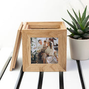 Engraved Oak Photo Frame Cube Keepsake Box