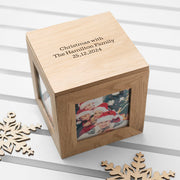 Engraved Oak Photo Frame Cube Keepsake Box