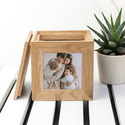 Engraved Oak Photo Frame Cube Keepsake Box