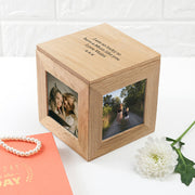 Personalised Oak Photo Frame Cube Keepsake Box