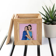 Personalised Oak Photo Frame Cube Keepsake Box