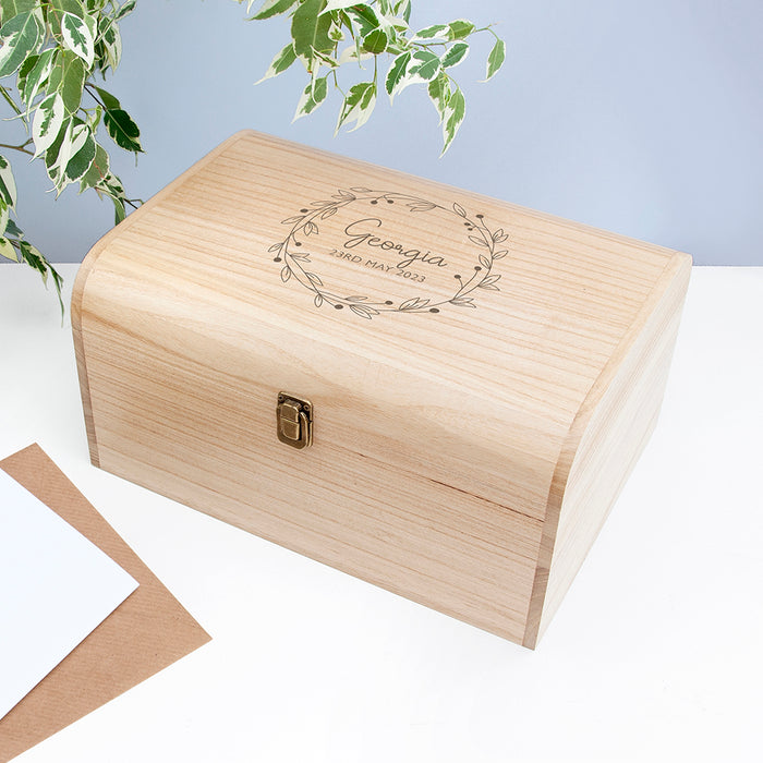 Personalised Botanical Wreath Keepsake Chest Box