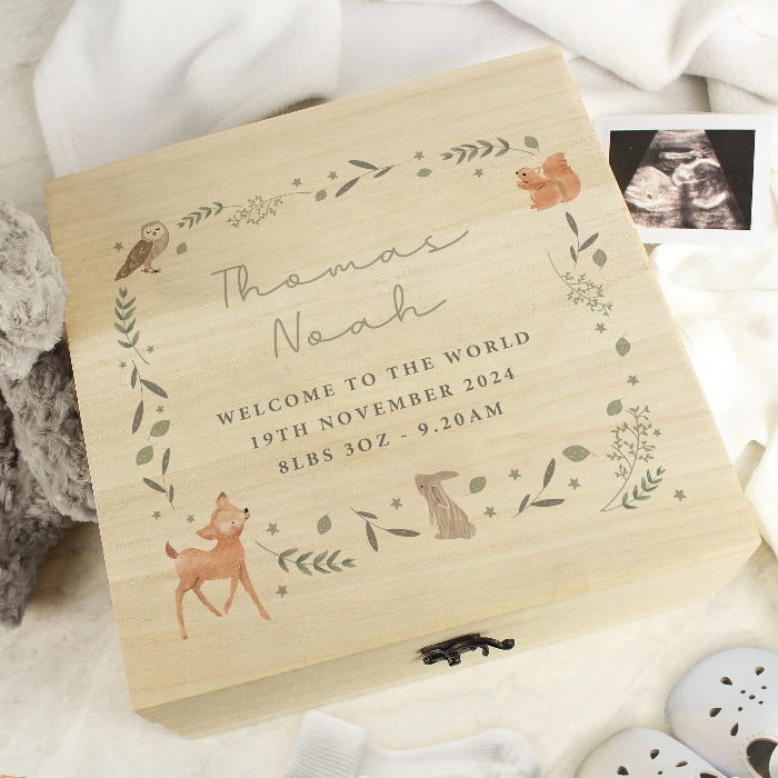 Personalised Woodland Animal New Baby Keepsake Box