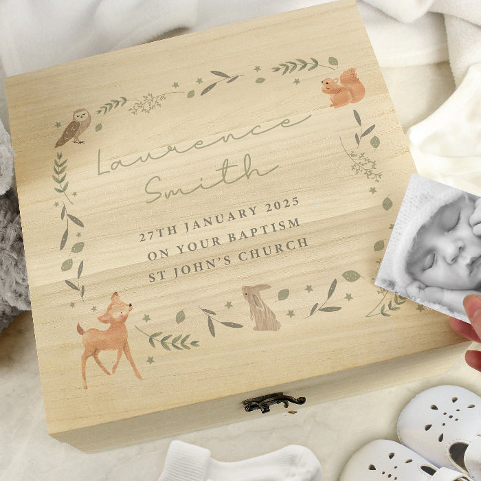 Personalised Woodland Animal New Baby Keepsake Box