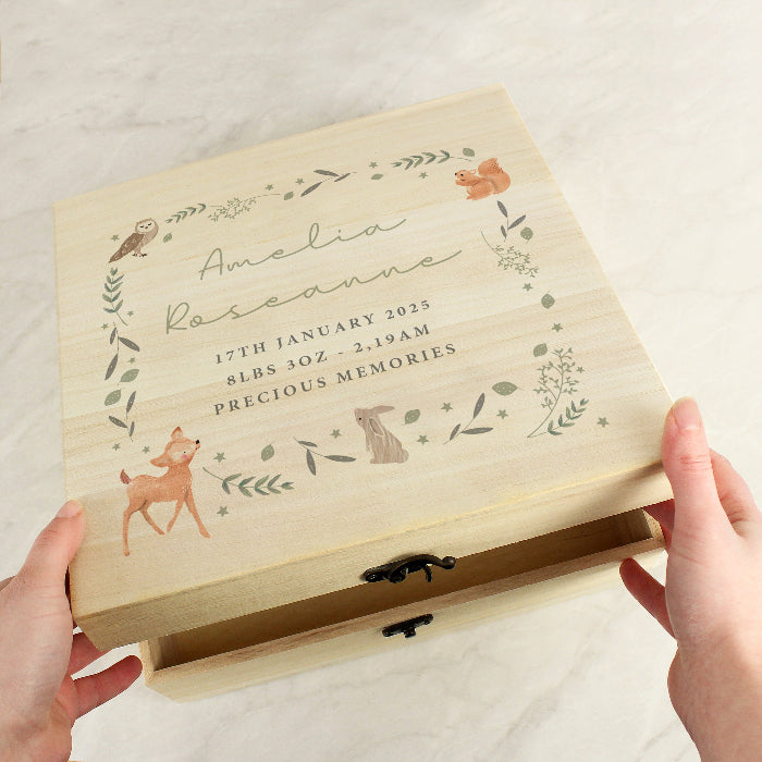 Personalised Woodland Animal New Baby Keepsake Box