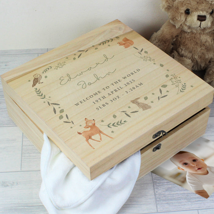 Personalised Woodland Animal New Baby Keepsake Box