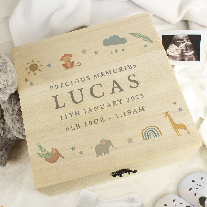 Personalised Safari Animals New Baby Keepsake Box