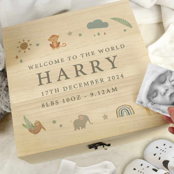 Personalised Safari Animals New Baby Keepsake Box