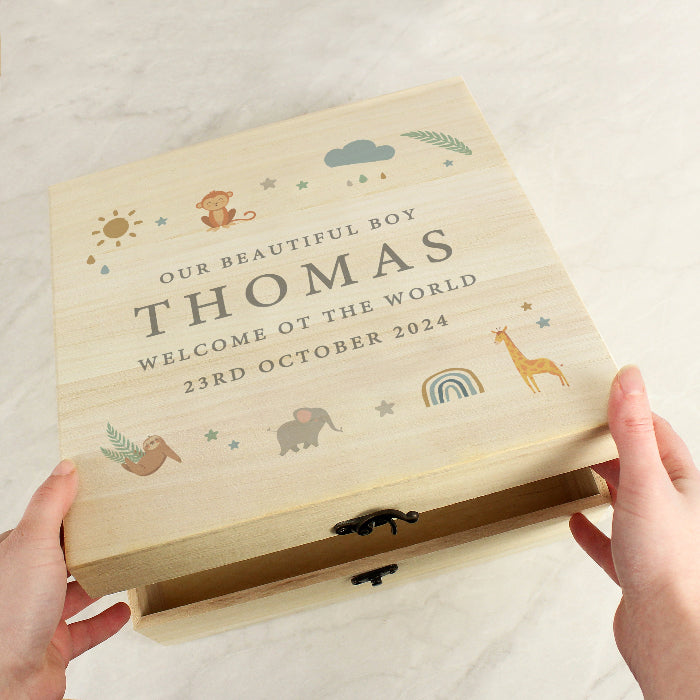 Personalised Safari Animals New Baby Keepsake Box