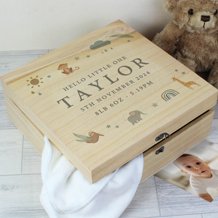 Personalised Safari Animals New Baby Keepsake Box