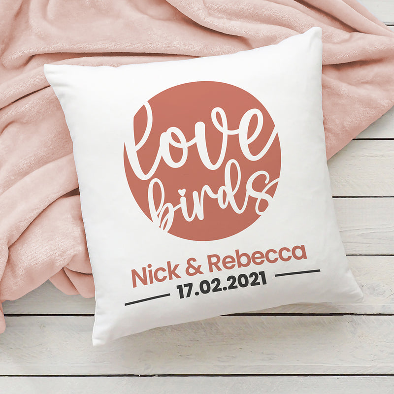 Personalised Love Birds Ring Cushion Cover