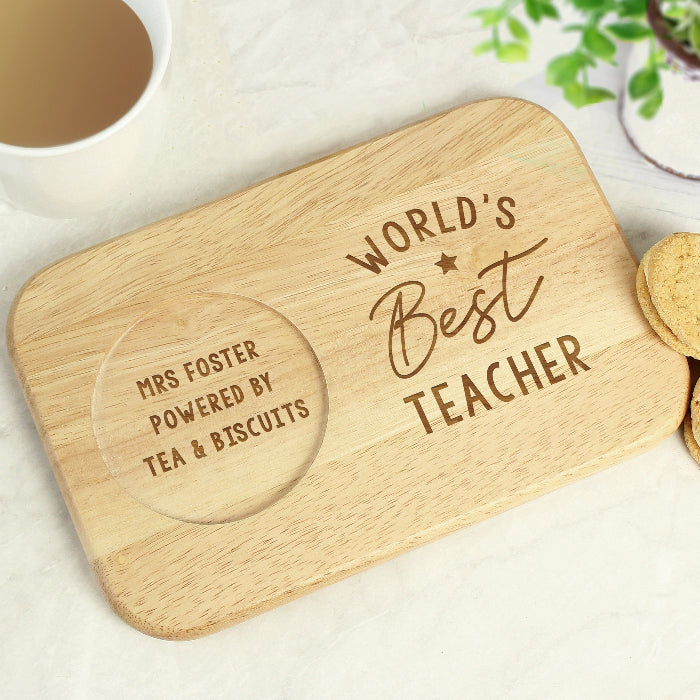 Engraved World's Best Teacher Tea & Biscuits Board