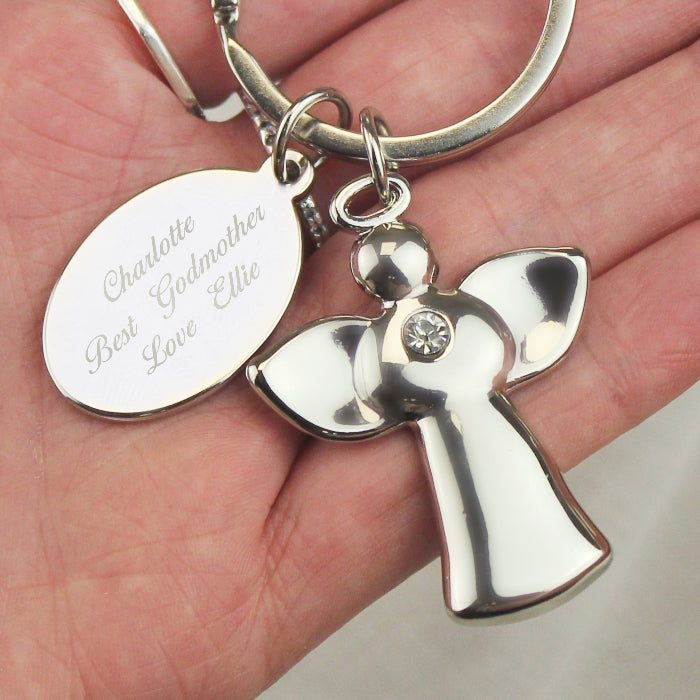 Personalised Silver Plated Angel Keyring - Any Message