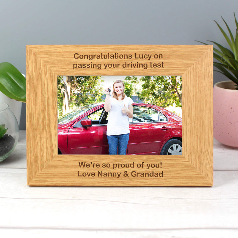 Personalised Oak Finish 6x4 Landscape Photo Frame - Long Message