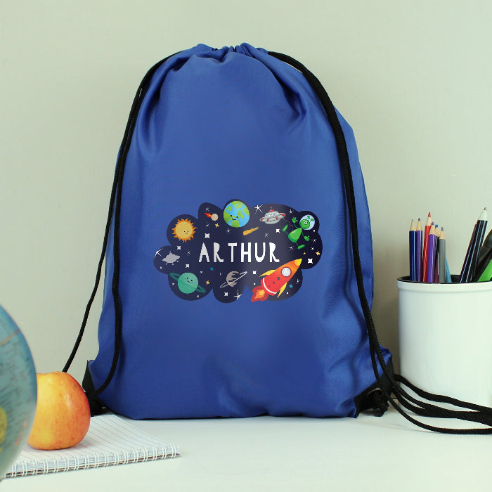 Personalised Space Design Swimming & Kit Bag - Blue