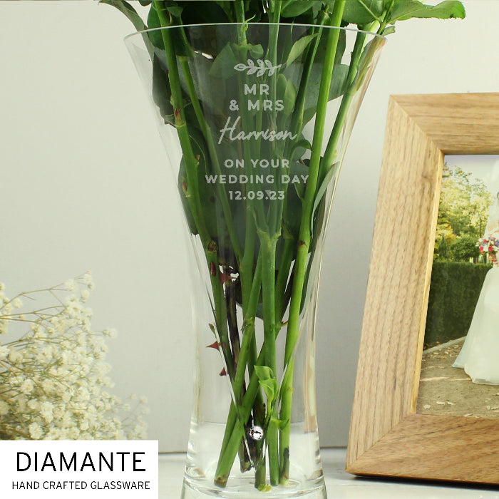 Personalised Wedding Hand Cut Crystal Heart Vase