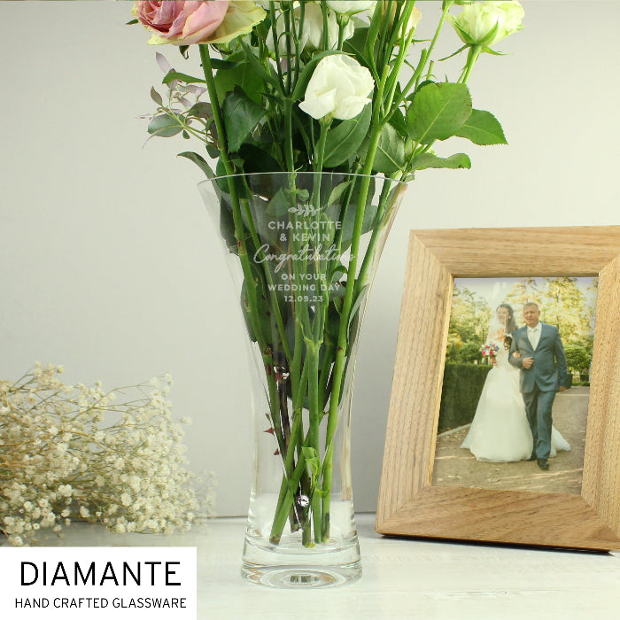 Personalised Wedding Hand Cut Crystal Heart Vase
