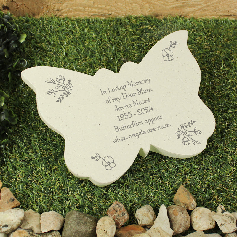Personalised Floral Butterfly Grave Memorial Stone Marker