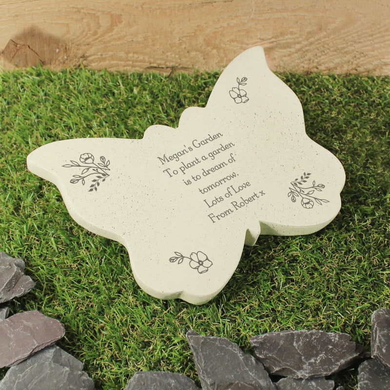 Personalised Floral Butterfly Grave Memorial Stone Marker