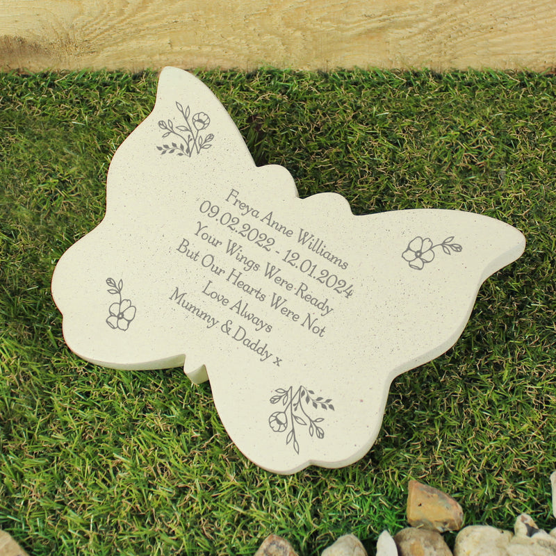 Personalised Floral Butterfly Grave Memorial Stone Marker