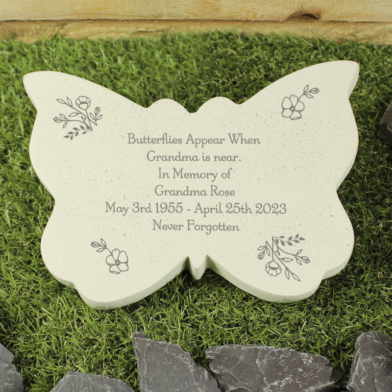 Personalised Floral Butterfly Grave Memorial Stone Marker