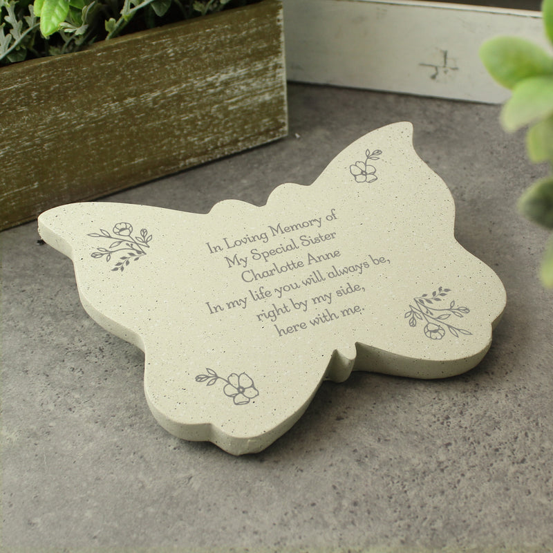 Personalised Floral Butterfly Grave Memorial Stone Marker
