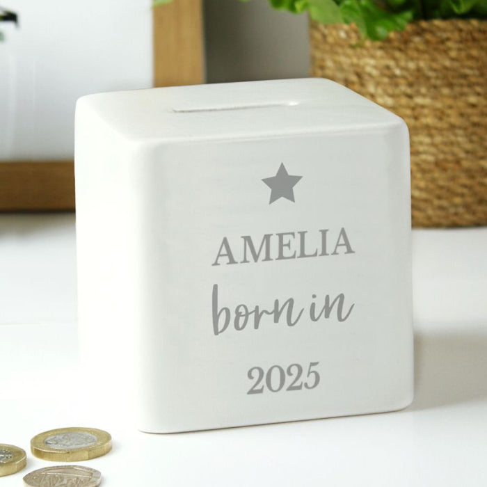 Personalised Born in 2025 Money Box