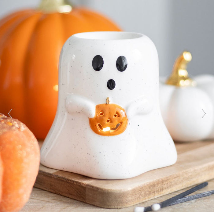 Ghost Shaped Oil Burner with Pumpkin - Halloween & Autumn Decor