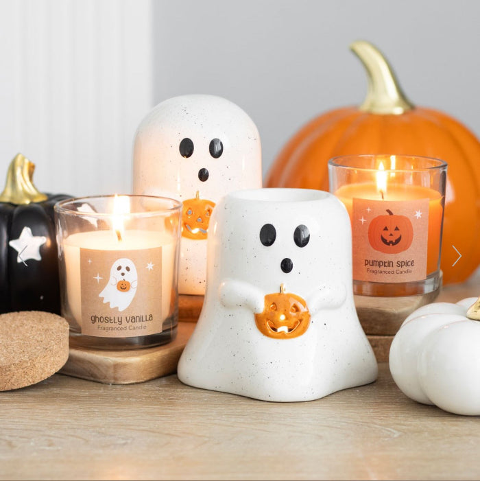 Ghost Shaped Oil Burner with Pumpkin - Halloween & Autumn Decor