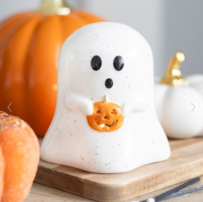 Ghost Shaped Tealight Candle Holder with Pumpkin - Halloween