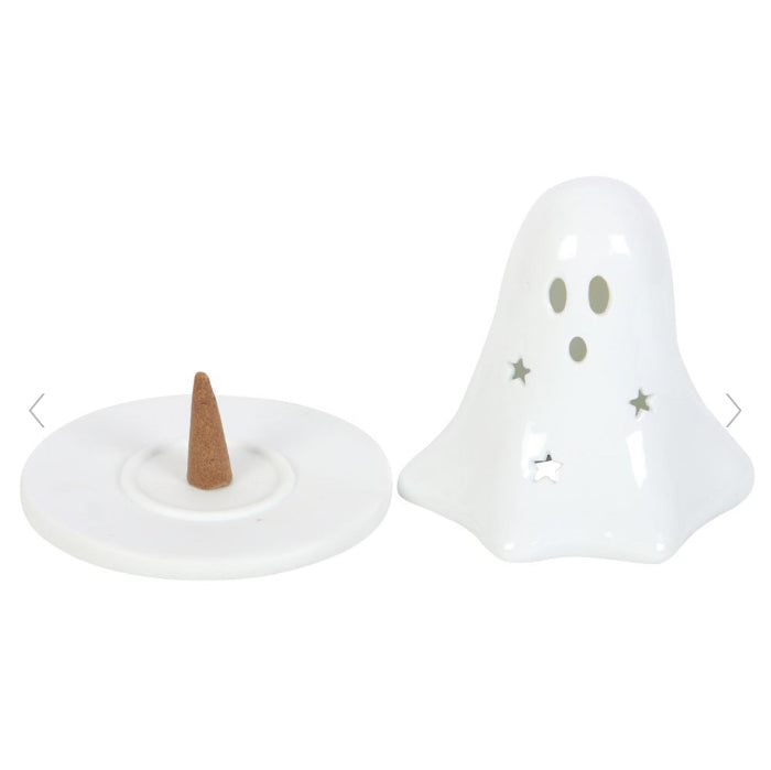 Halloween Ceramic Ghost Tealight and Incense Cone Holder