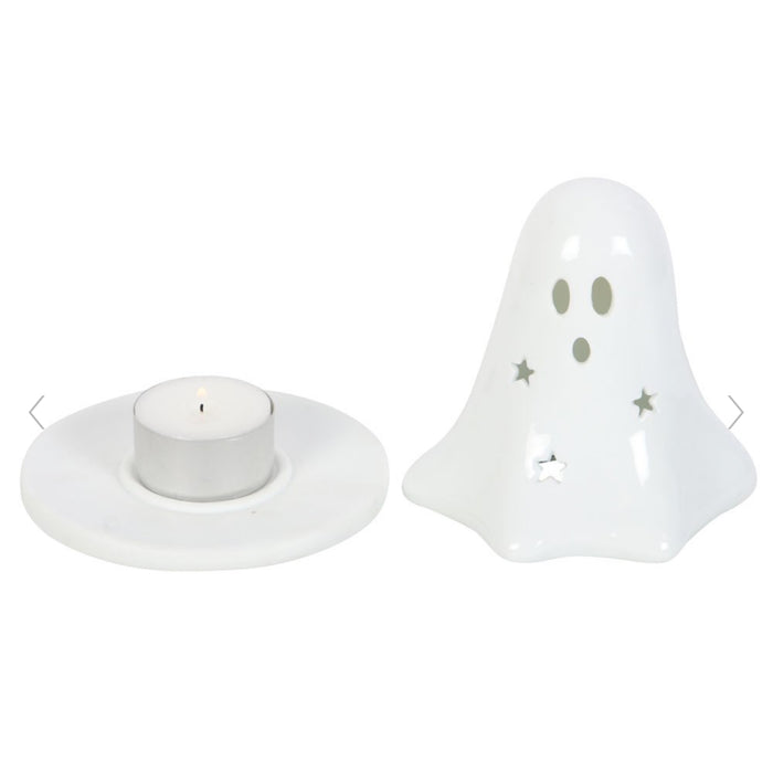 Halloween Ceramic Ghost Tealight and Incense Cone Holder