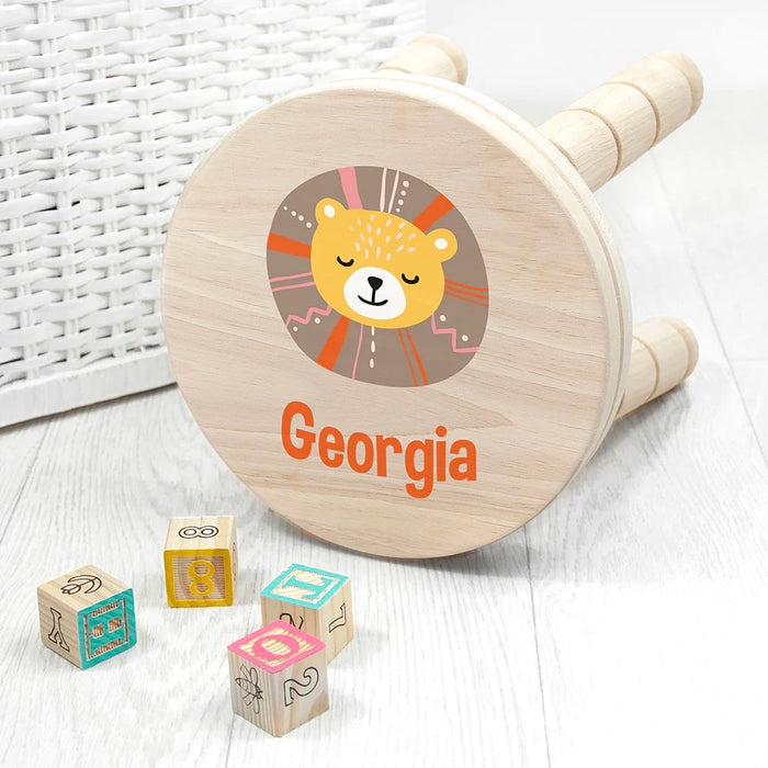 Personalised Cute Lion Kids Wooden Stool