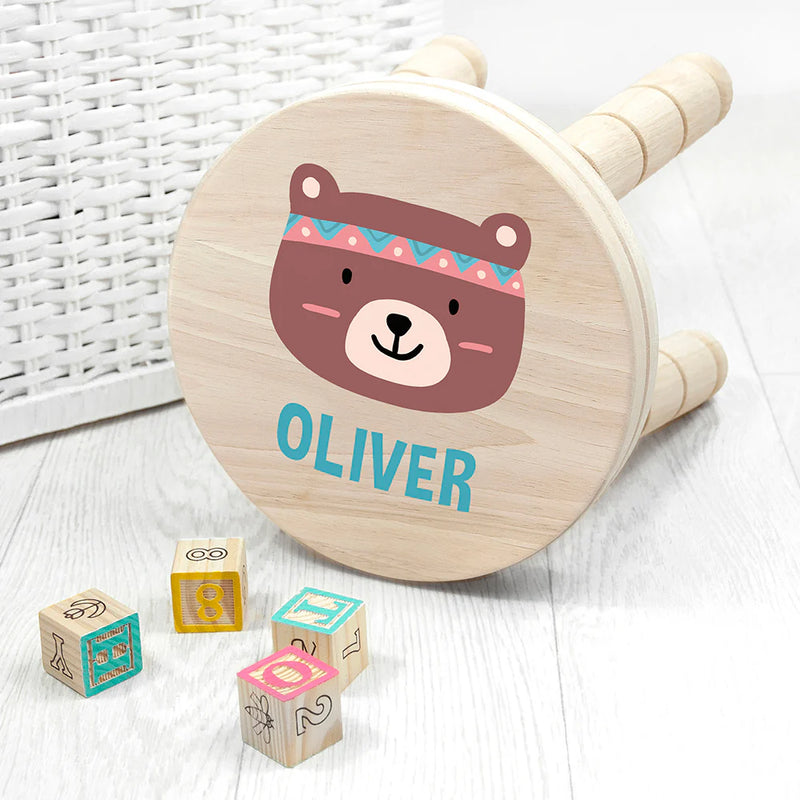 Personalised Cute Bear Kids Wooden Stool