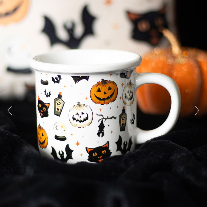Halloween Spooky Cat and Pumpkin Print Mug